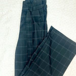 Black with White and Blue Thread, Straight Leg Pants with Tie at Waist, Size 0